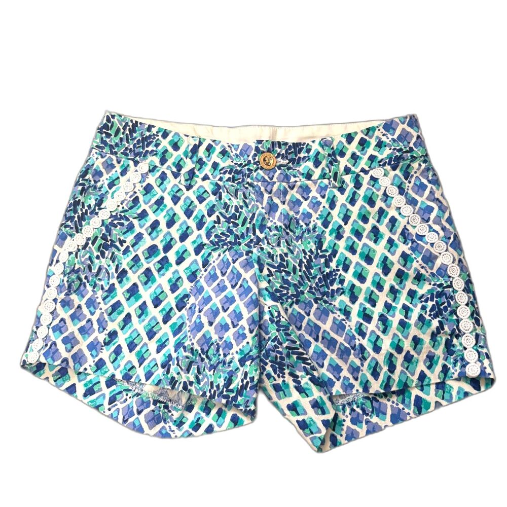 Lilly Pulitzer Callahan Shorts Teal Blue Pineapple 5" Inseam Coastal Prep Size 0